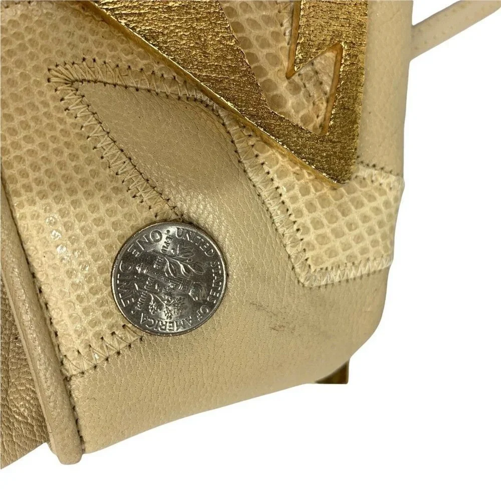 Vintage Sharif 80s Clutch Shoulder Bag Purse Beige Art Deco Gold Embellished